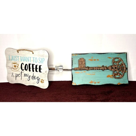 Vintage Distressed Teal Rustic Key Wall Crystal Hook Knob Pet Dog Coffee Rope - Picture 4 of 10